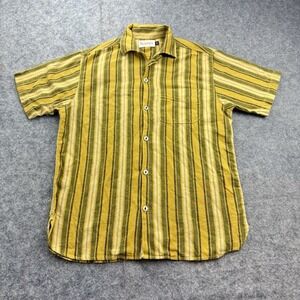 Freenote Cloth Hawaiian Shirt Mens S Gold Olive Stripe Camp Loop Collar USA Made